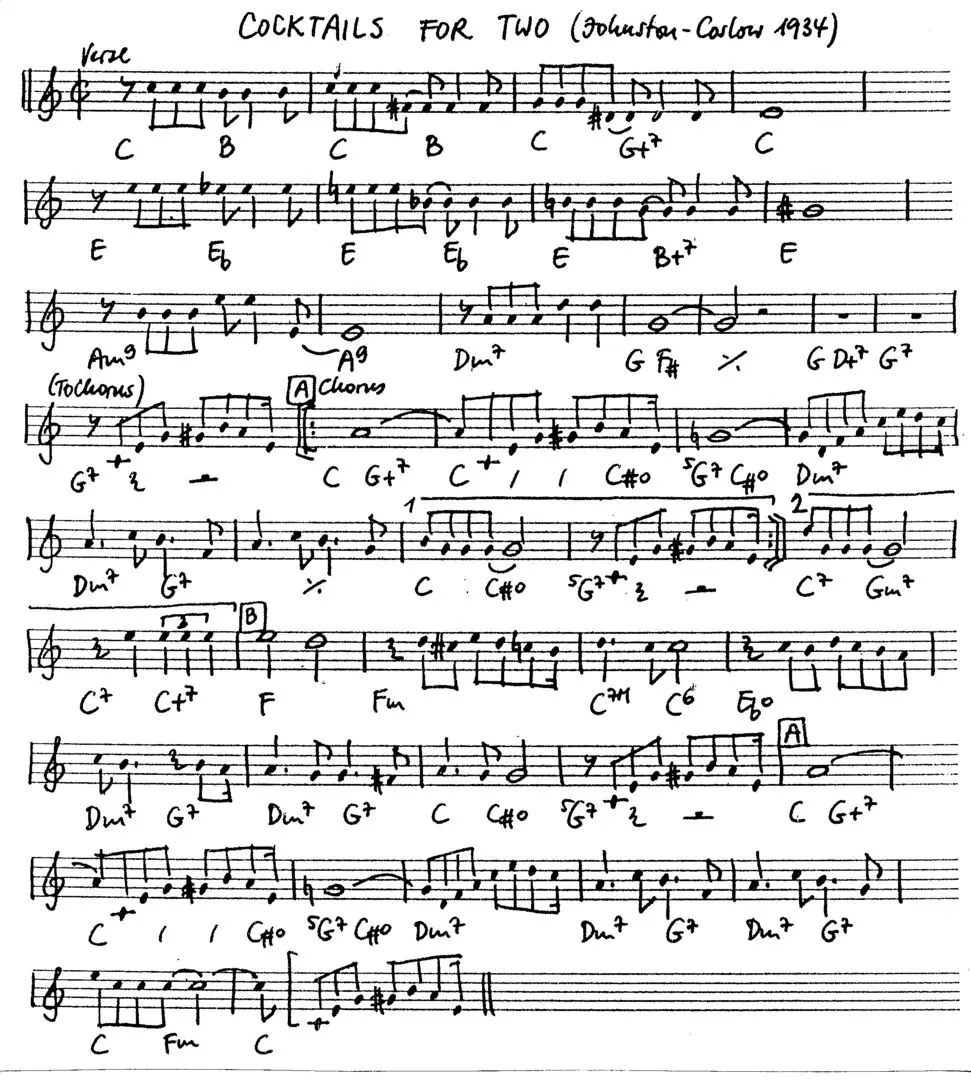 cocktails for two free jazz leadsheet - Courtesy of the Jungle Jazz Band